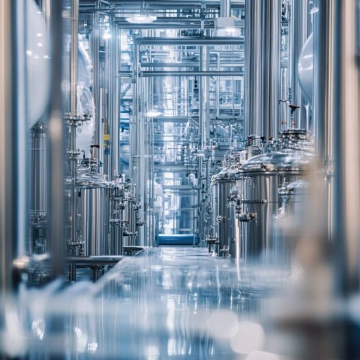 Industrial facility interior, stainless steel tanks, pipes, and equipment. Background shows more machinery. For industrial, manufacturing reports A large-scale vaccine production line in a pharmaceutical factory , 8k, HD, --ar 3:4 --seed 123 --style raw --v 6.1 Job ID: a17d803f-0cb9-4ac4-b857-20f270411a29